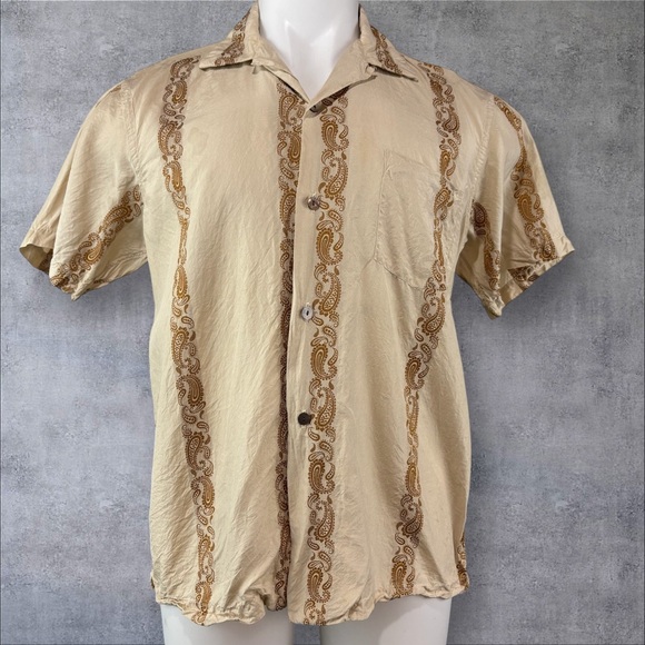 kanebo Other - Kanebo Shirt Men’s Large Pure Silk Japanese Tan Paisley Button Up (224)